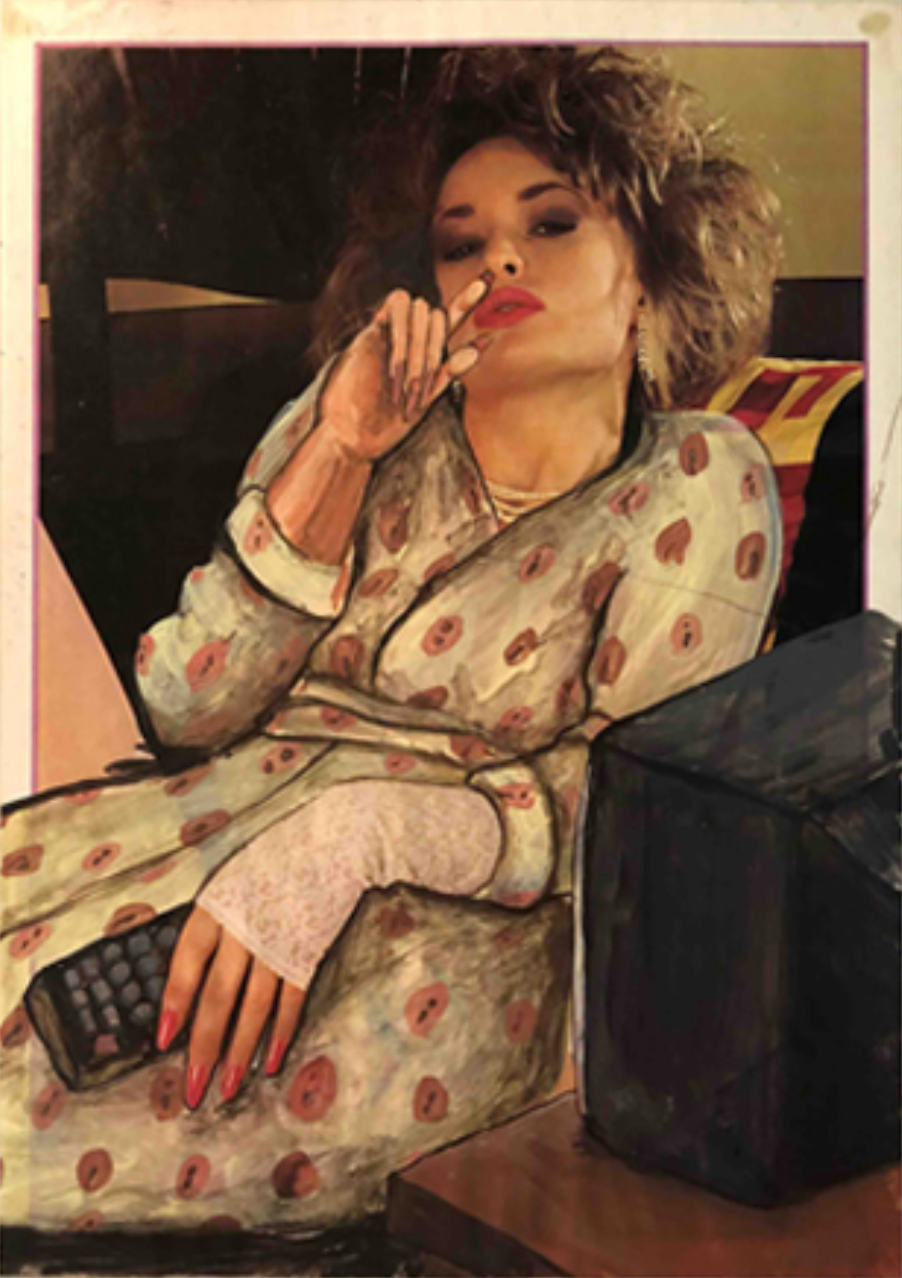 Paloma Blanco, «Viendo la tele en casa», 2006, de la série «Pornotapados», Acrylique sur magazine porno, 29 x 20 cm