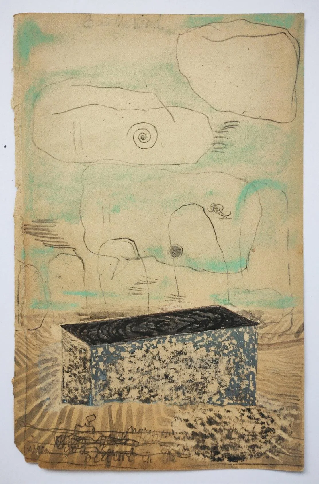 Holly Mills, Clod, 2024, Aquarelle à l'huile, pastel et fusain sur papier, 19 x 12 cm, encadré.