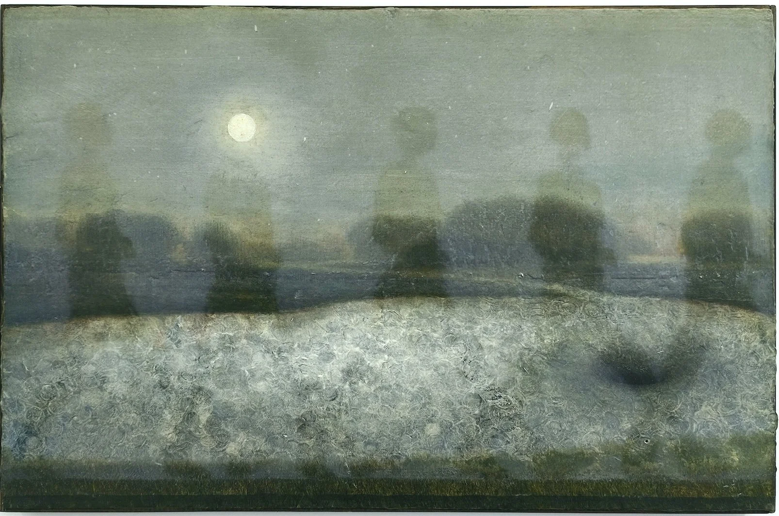 Sosthène Baran, Skim walkers, 2026, pigment et huile sur bois, 35 x 53,5 cm