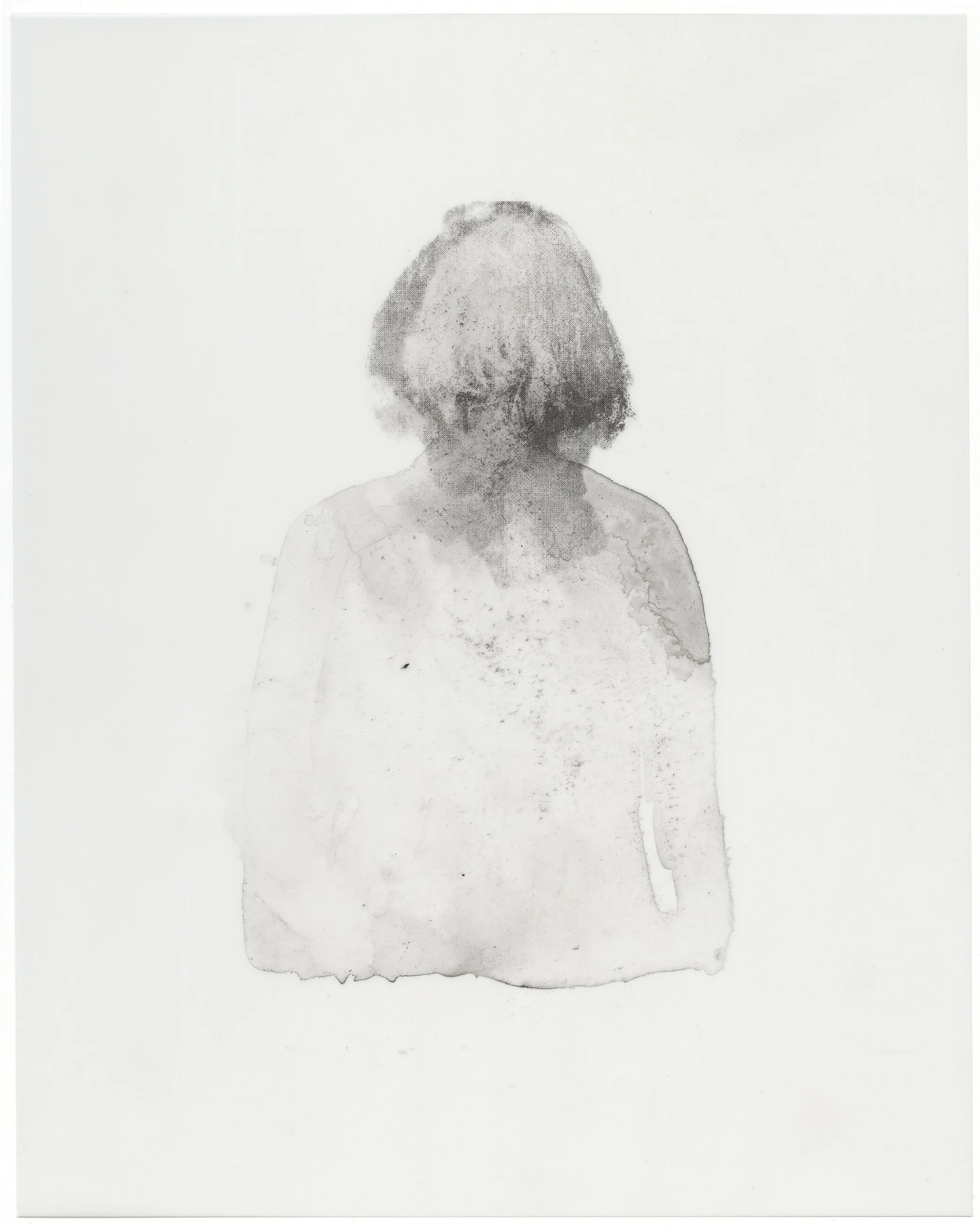 Sophie Jodoin, "derrière elle 20", 2016, encre, gesso noir et transfert xylène sur film polyester, 21,6 X 17,1 cm.