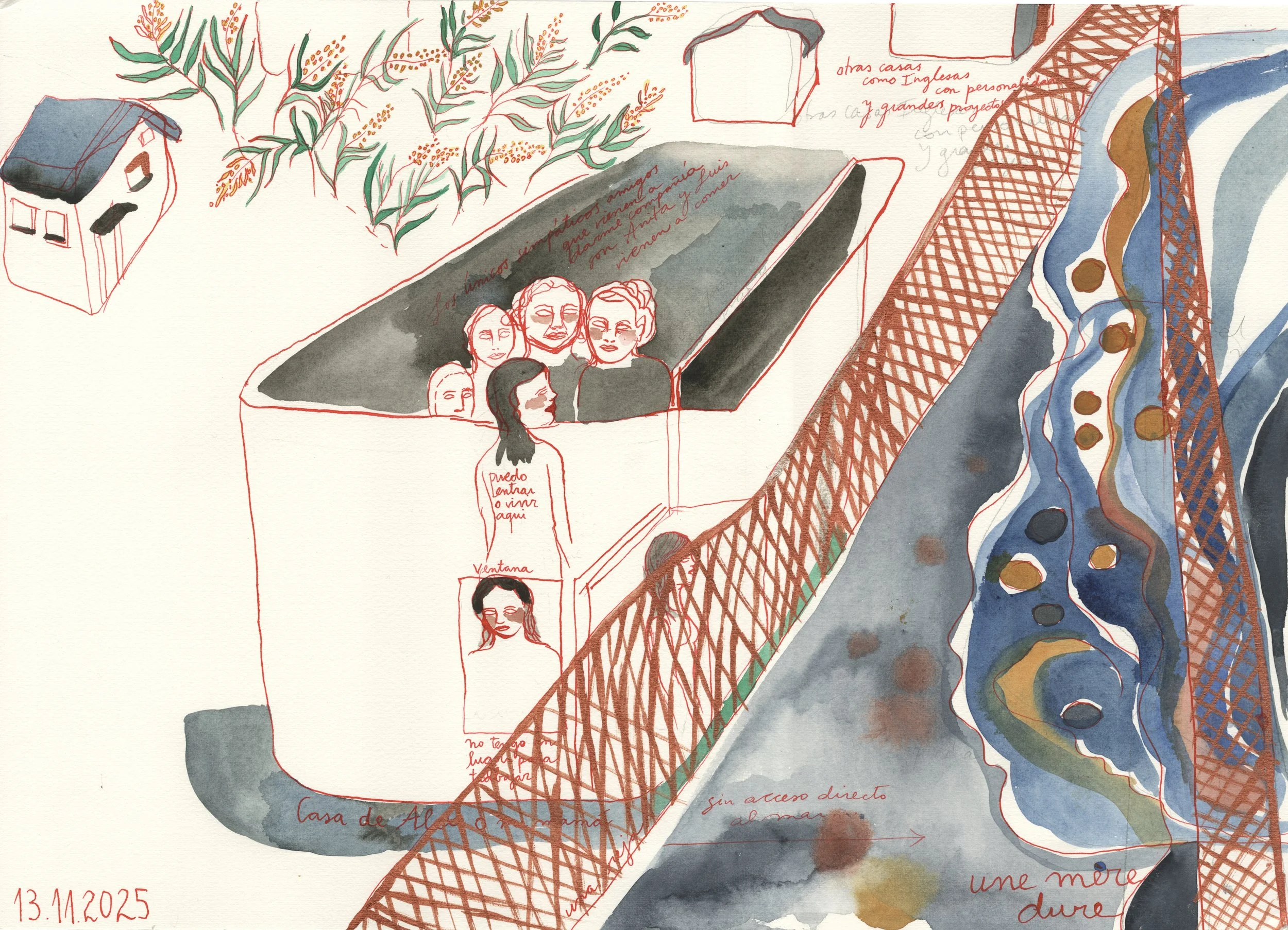 Marisa Cornejo, «Une mère dure», 13.11.2025, encre et aquarelle, 36 x 50 cm. 