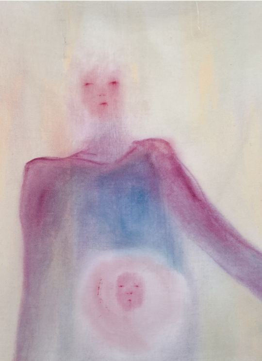 Eva Ayache-Vanderhorst, «Deux corps», 2025, peinture à l’huile, pigments, acrylique sur lin, monté sur une structure en métal, 36 x 33 cm 