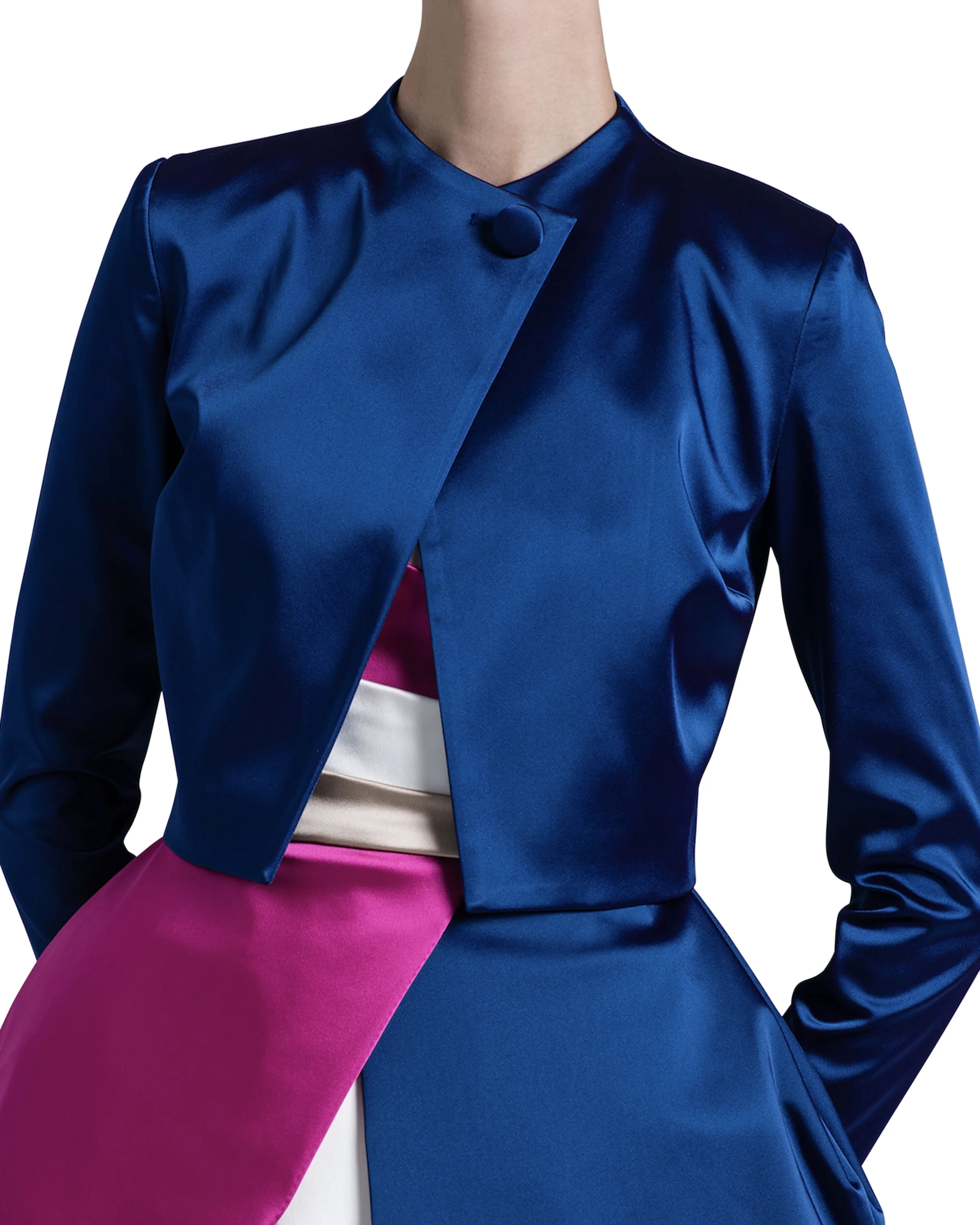 Satin Cropped Jacket in navy blue
