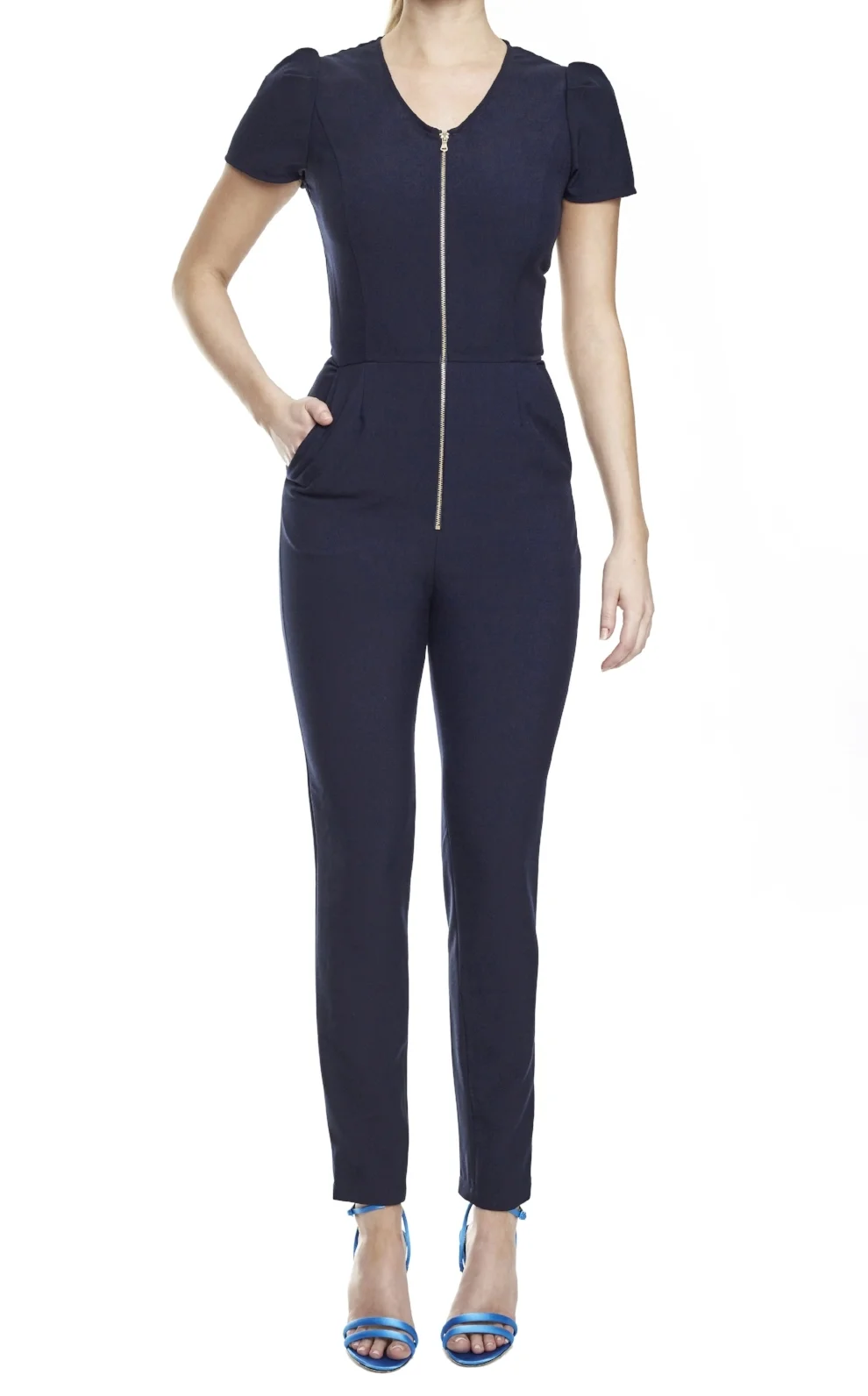 tailored jumpsuit in navy gabardine