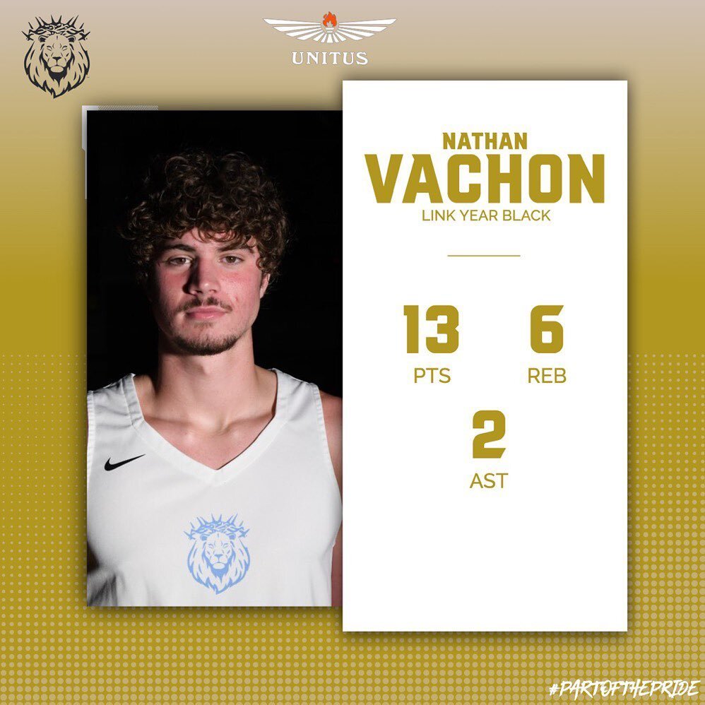 Player of the game presented by @weareunitus 💪

Nathan Vachon finished with 13 points, 6 rebounds, and 2 assists ✅

#PartOfThePride 🦁