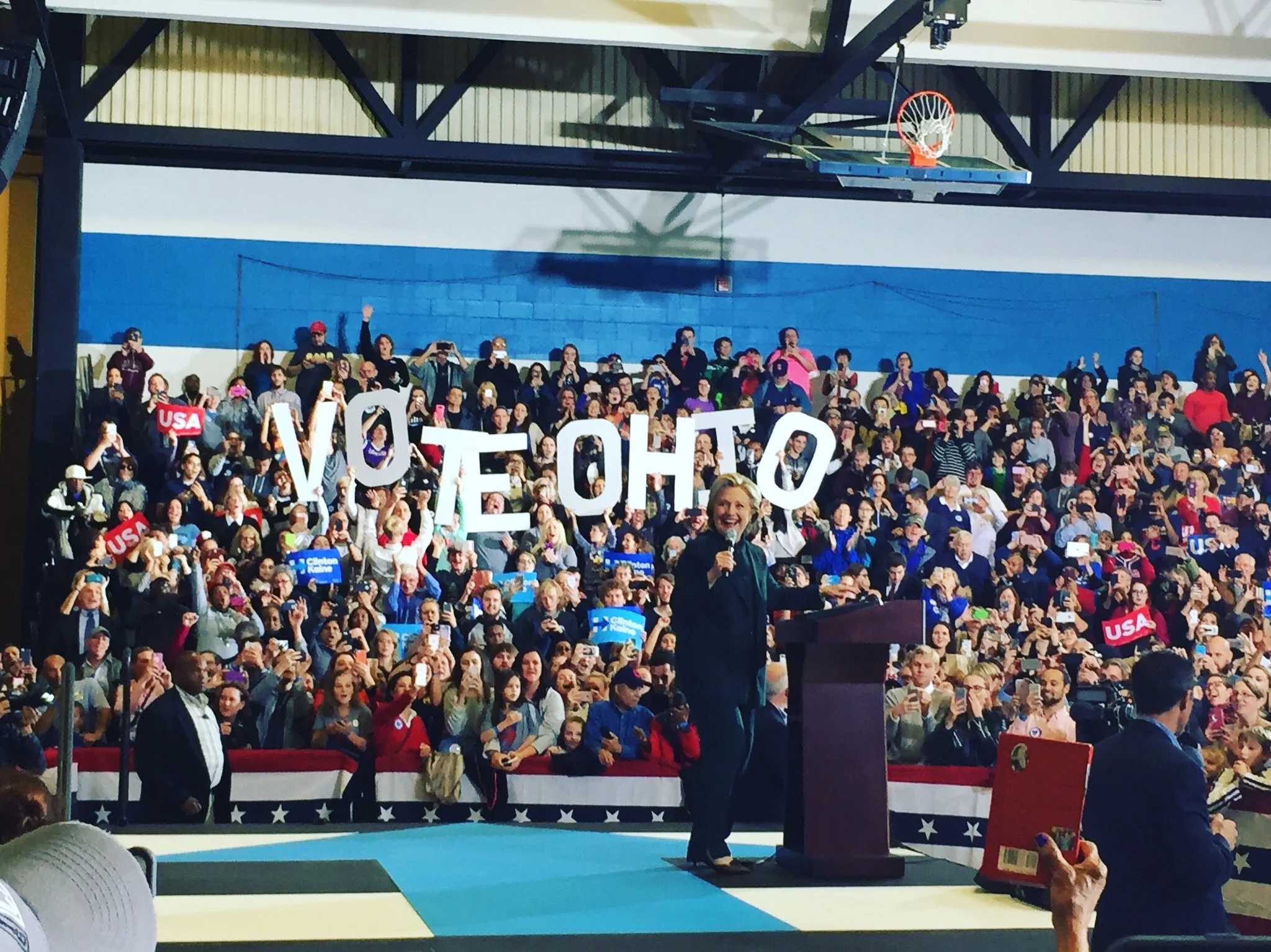 Can you spot the guy in white encouraging the crowd?