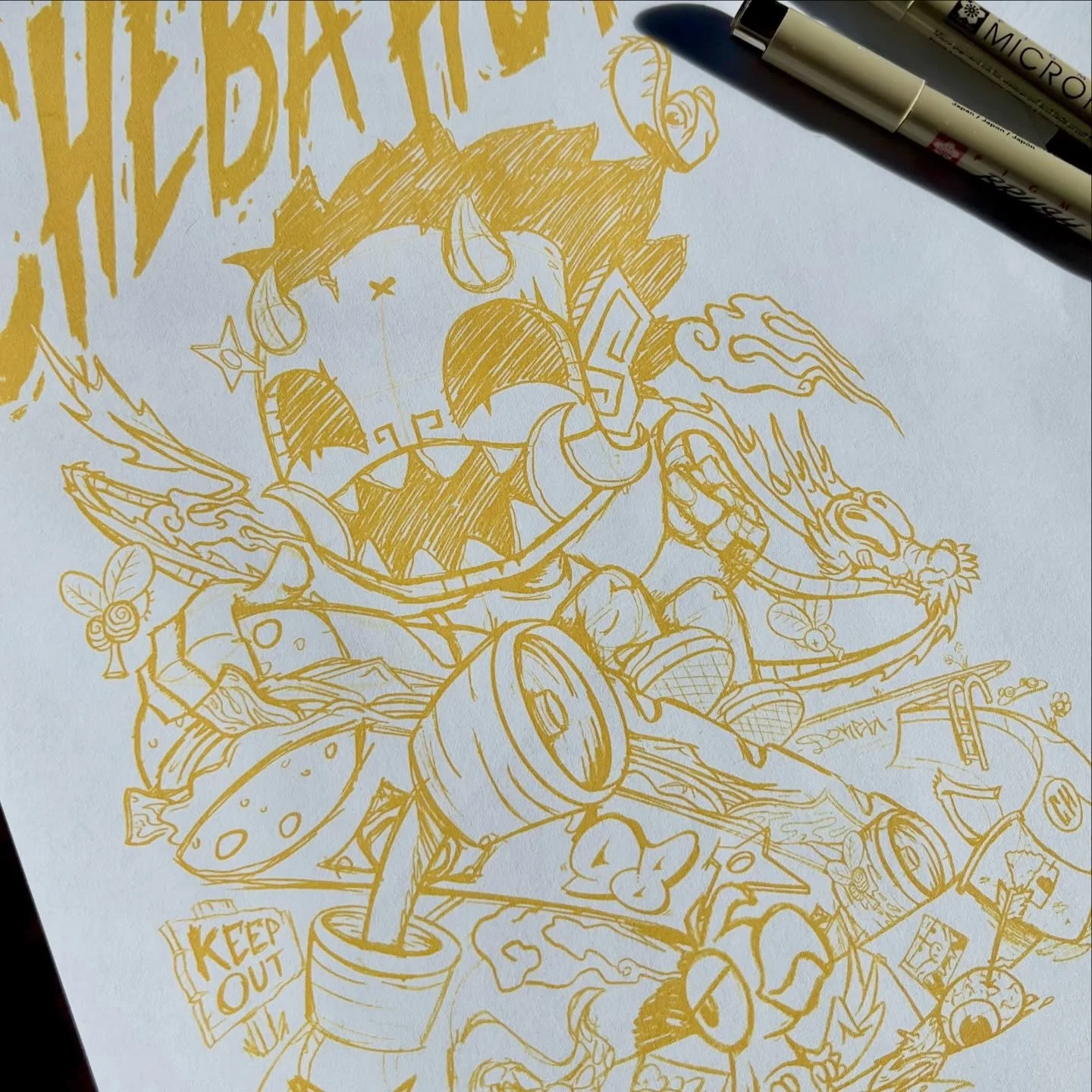 Cheba Hut X Dokebi Collab coming soon! I&rsquo;ve been so excited to share this piece. The design is all sketched out and now it&rsquo;s time to do some line work and coloring. 

Stay tuned! 🤘🏼👹🤘🏼