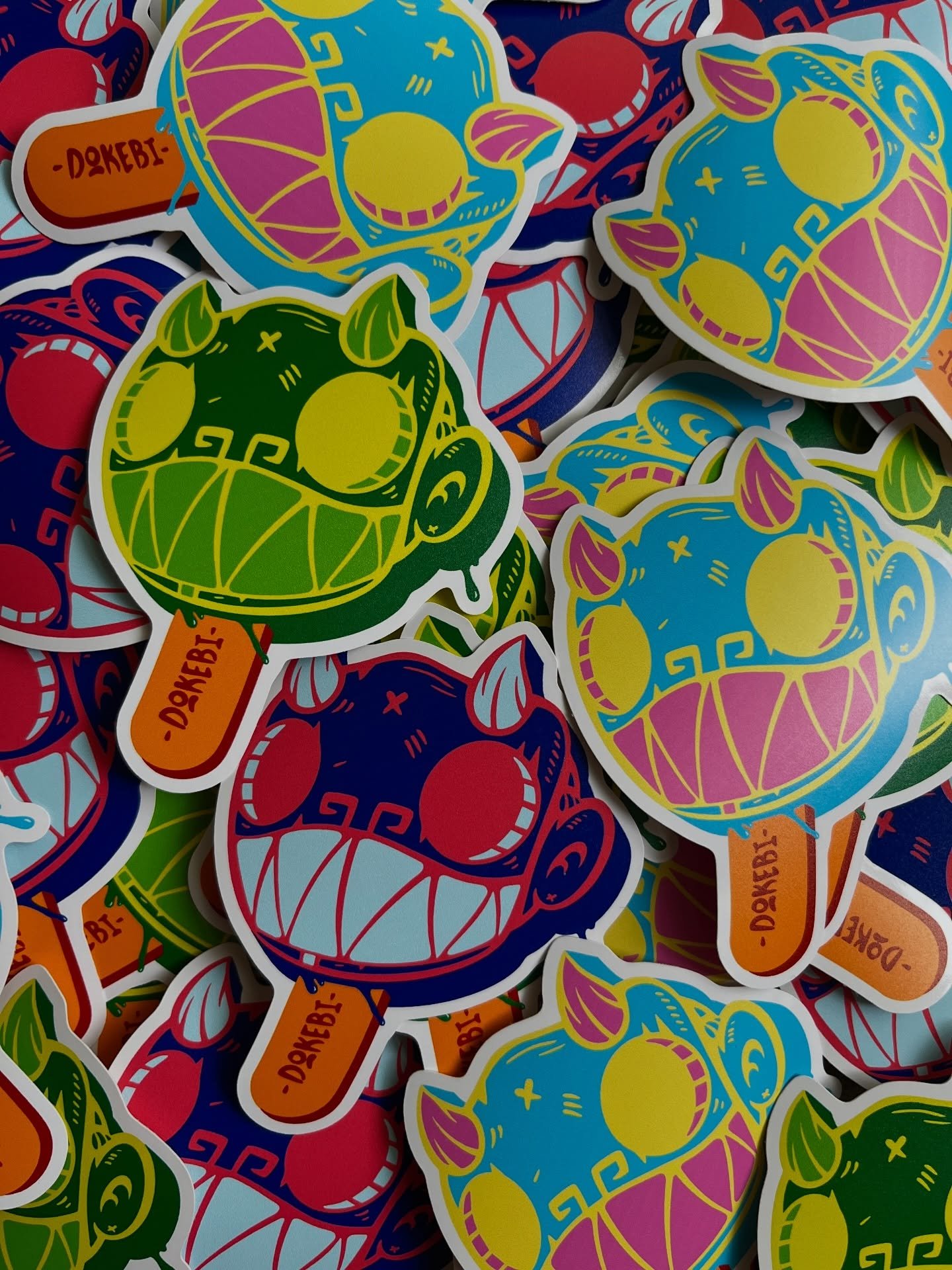 Dokebi popsicle stickers, just in time for summer! Available in 3 flavors at @abstractdenver locations or on my website along with these other 3 new designs.

#dokebi #chrisdokebi #sticker #stickerart
