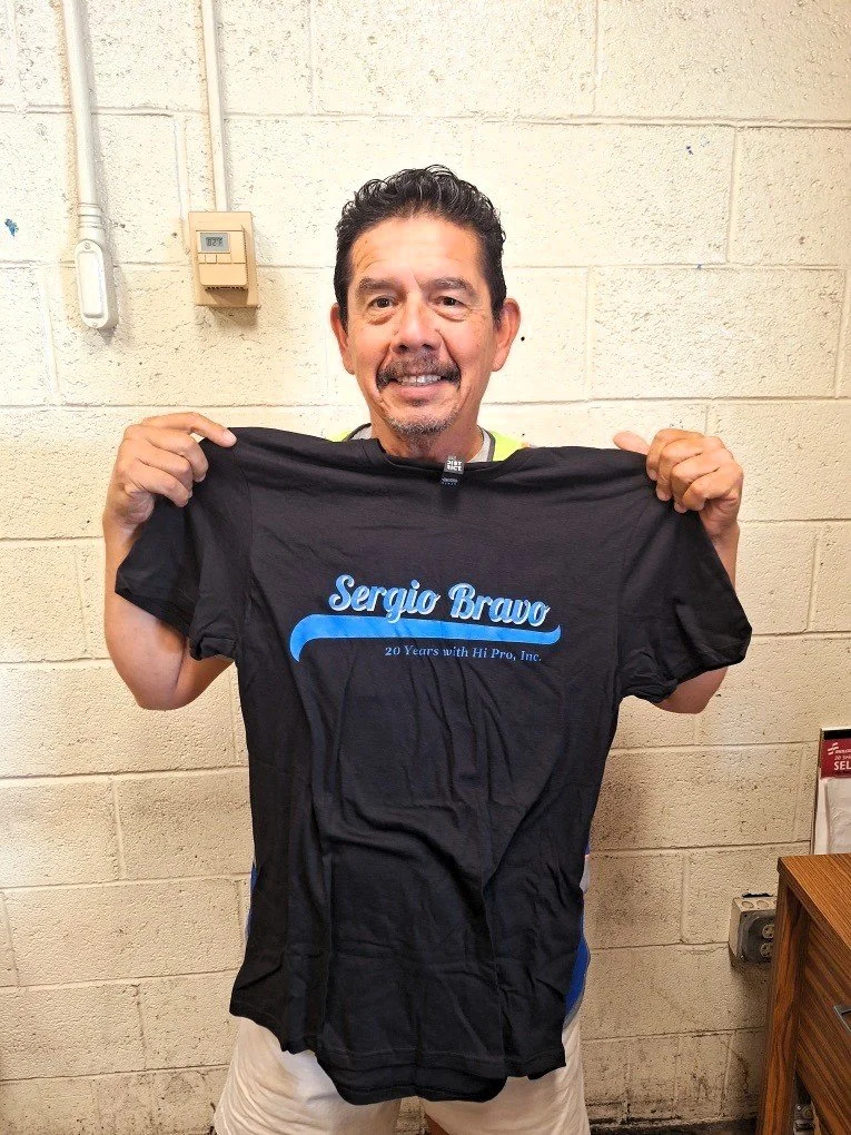 Hi Pro, Inc. Truck Driver, Sergio, with his T Shirt to Celebrate 20 Years.jpg