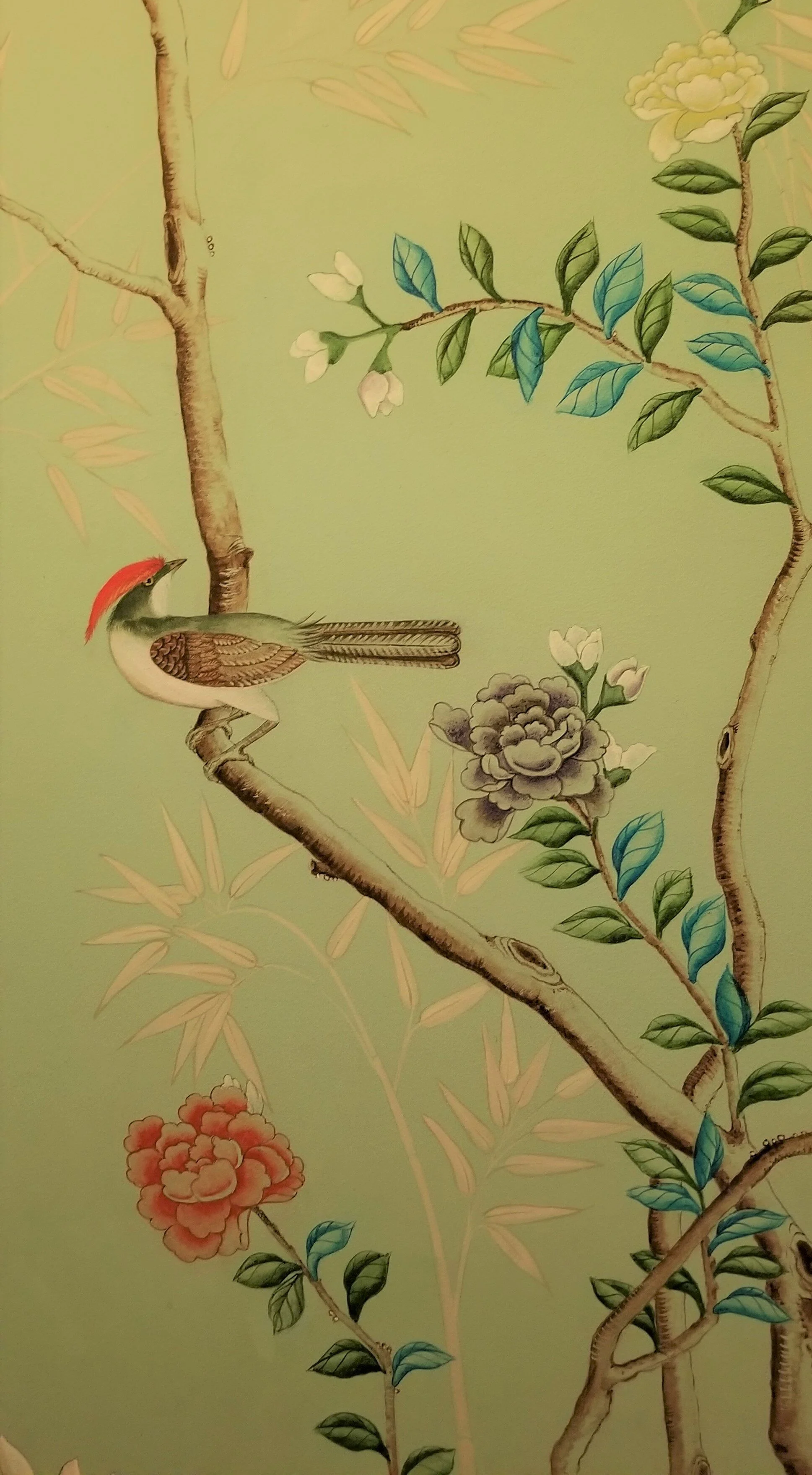 Gramercy Powder Room Red Combed Bird and Peonies.jpg