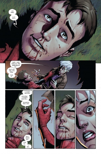 Peter's final moments by Bendis and Bagley