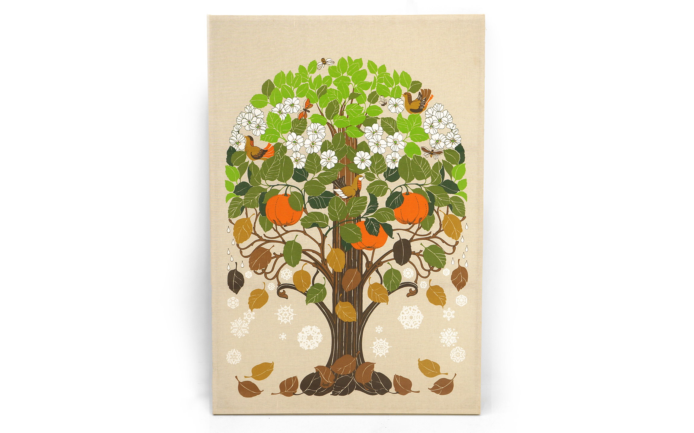 ON HOLD. Seasons Tree Print on Cloth by Toni Hermansson for Almedahls, Sweden, 1960s