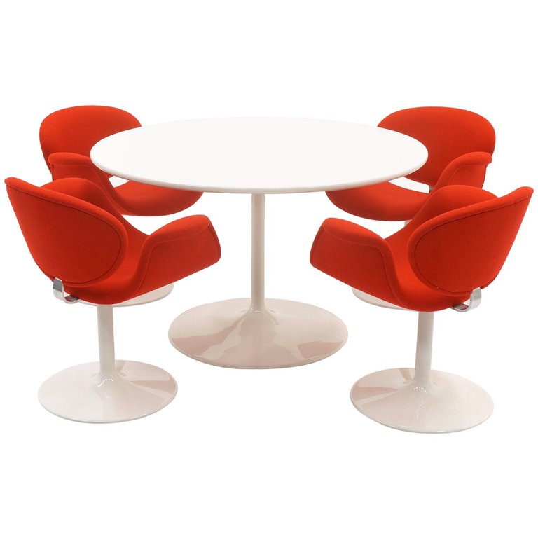 Early Paulin Dining Table and Chairs, Red and White, Expertly Restored — RETRO INFERNO