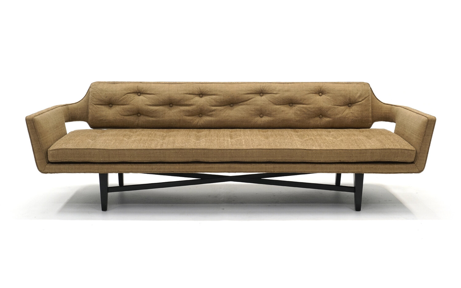 Sofa by Edward Wormley for Dunbar, Beautiful Original Condition, Tan Silk  Fabric — RETRO INFERNO