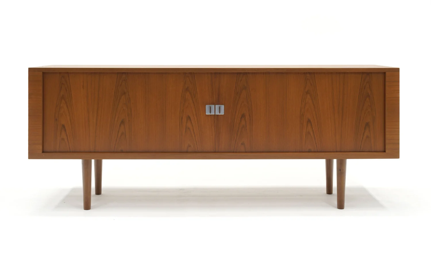 President Credenza in Teak by Hans Wegner, Exceptional Example, Tambour  Doors — RETRO INFERNO