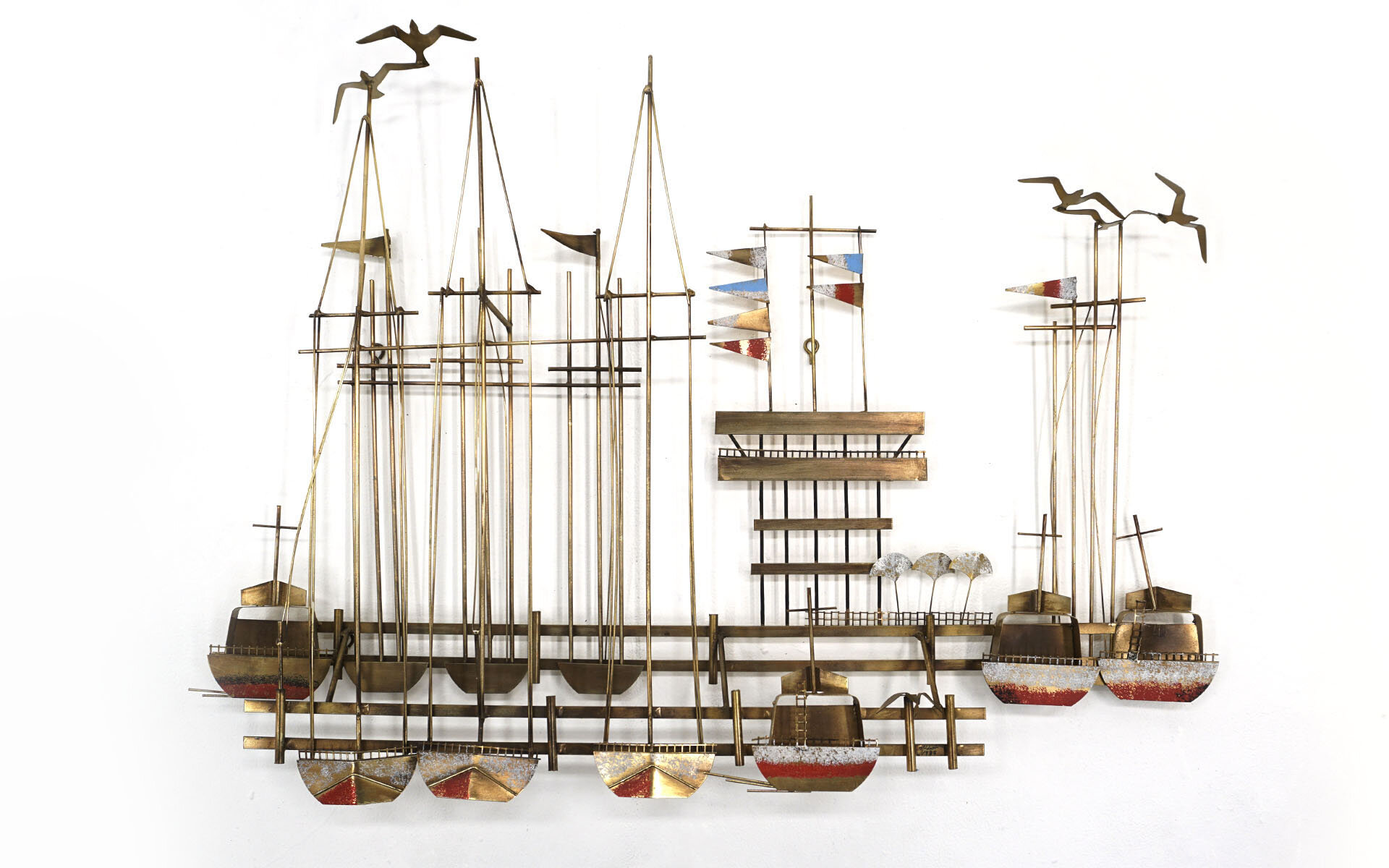 Curtis Jere Brass Ships and Seagulls Wall Sculpture