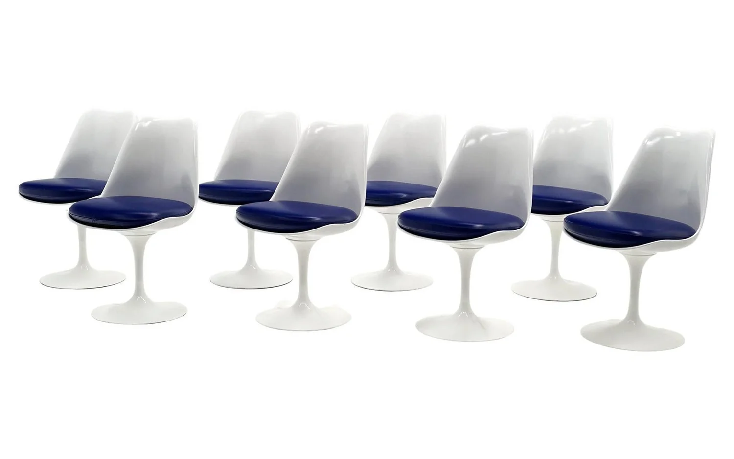 Eight Eero Saarinen White Tulip Dining Chairs W/ Swivel for Knoll, Blue  Seats — RETRO INFERNO