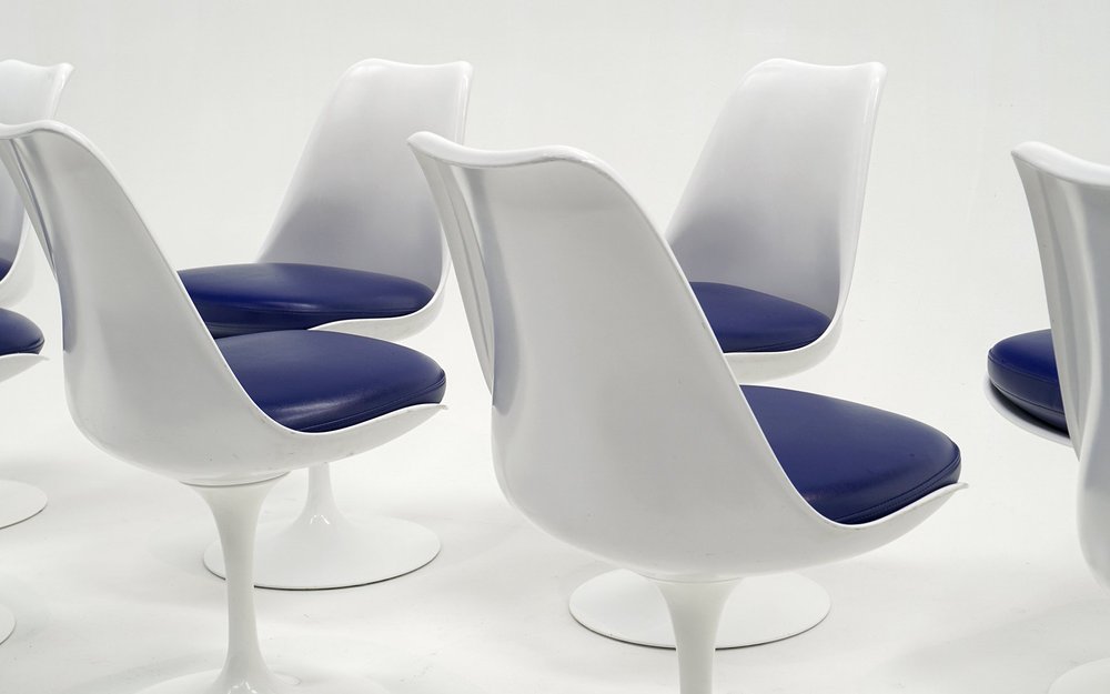 Eight Eero Saarinen White Tulip Dining Chairs W/ Swivel for Knoll