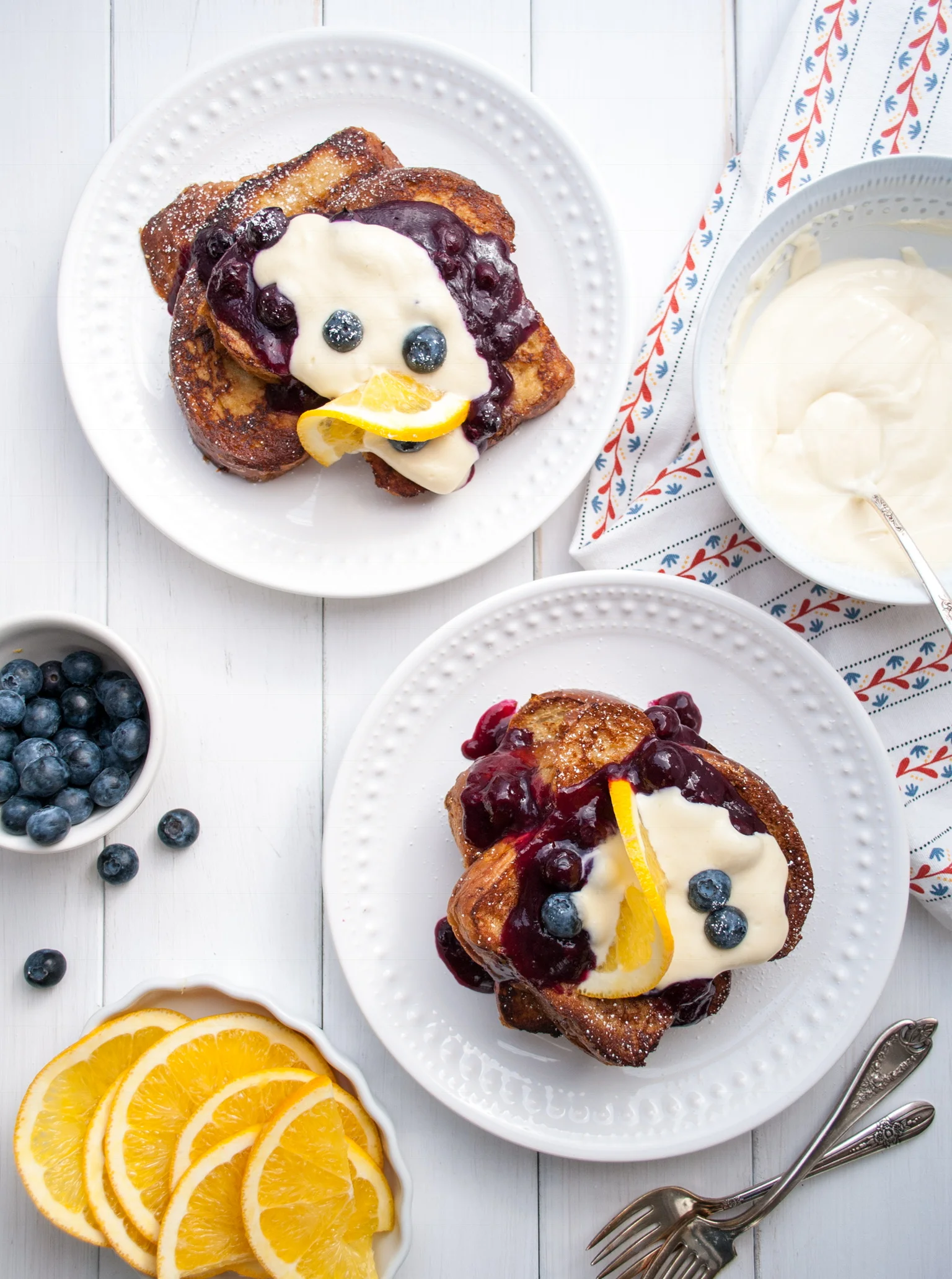 Fancy French Toast with Blueberry Sauce & Whipped Cream Cheese