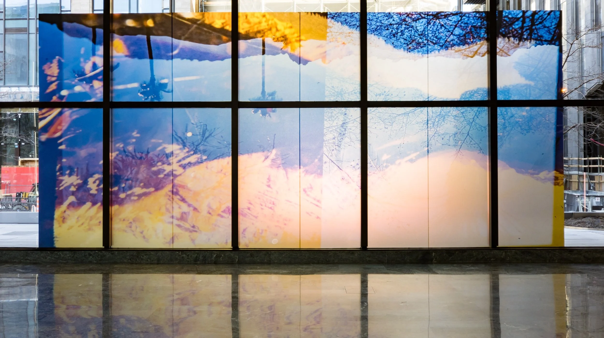  Monumental natural lightbox installation with translucent vinyl, commissioned by Art Souterrain for Place Victoria, Montreal, 2021. 