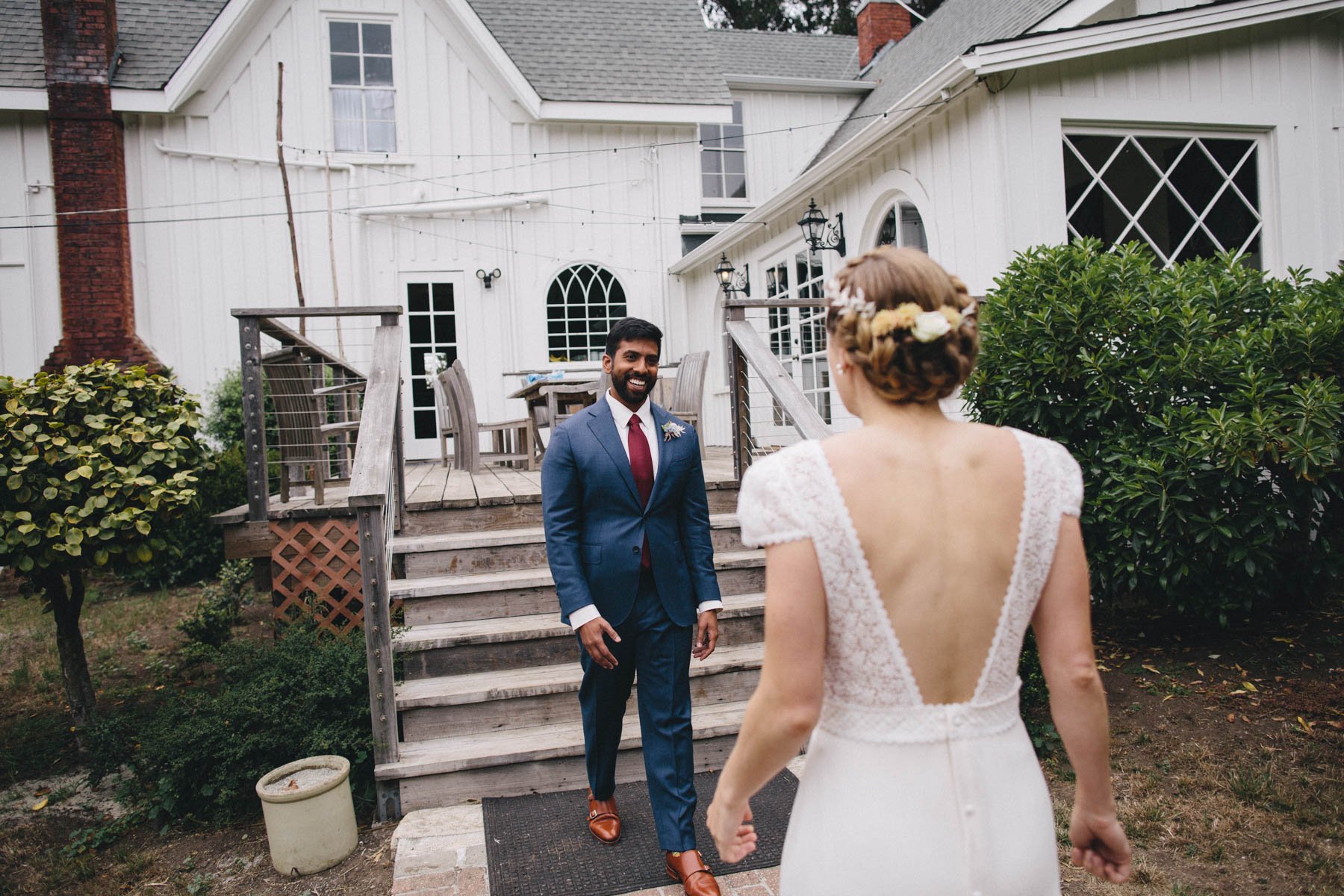 First look before the ceremony at Spring Ranch Mendocino