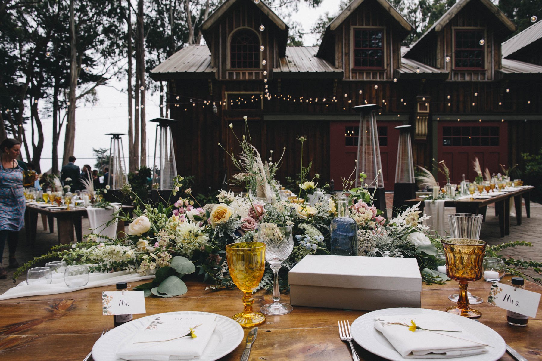 Wedding dinner party details at Spring Ranch Mendocino