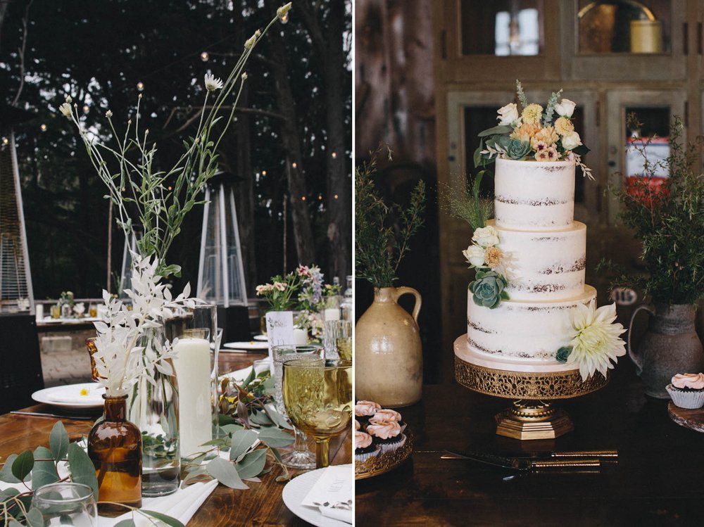 Wedding cake and table details at Spring Ranch Mendocino