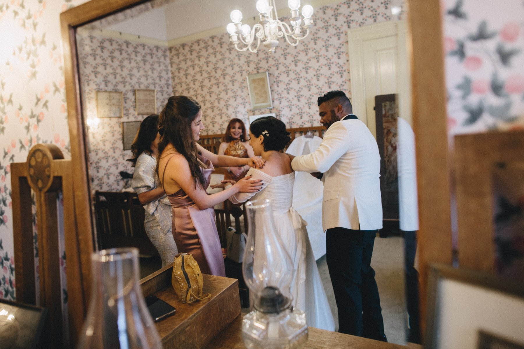 Bride getting ready with her family