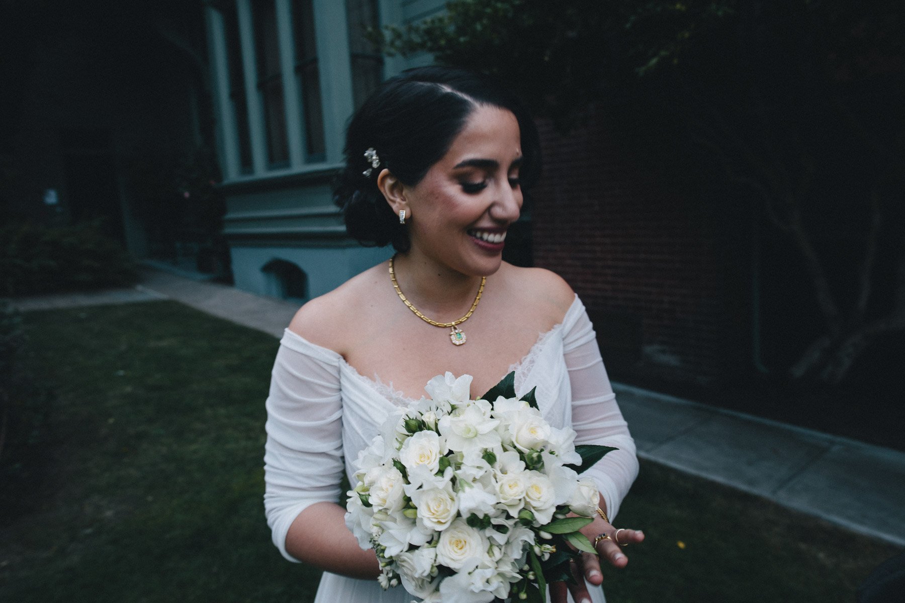 A bride on her wedding day at Haas-Lilienthal House