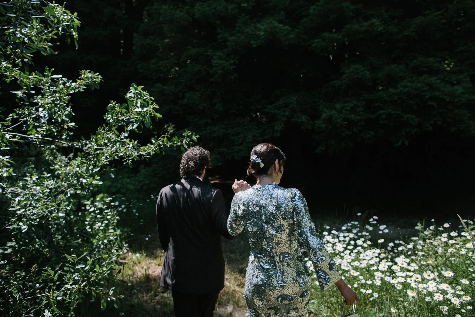 Silver sequin wedding dress at oz farm in mendocino