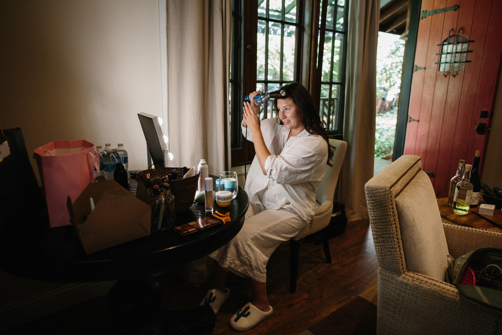 Bride getting ready at The Brambles in Mendocino
