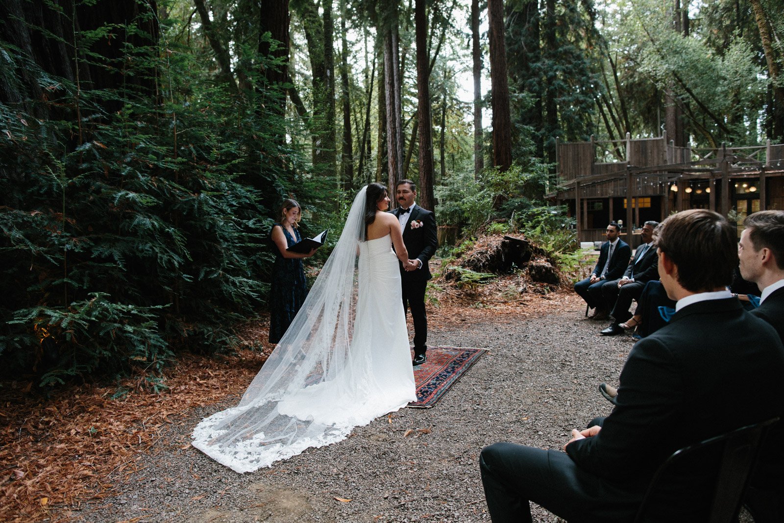 Wedding ceremony under redwood trees in Mendocino