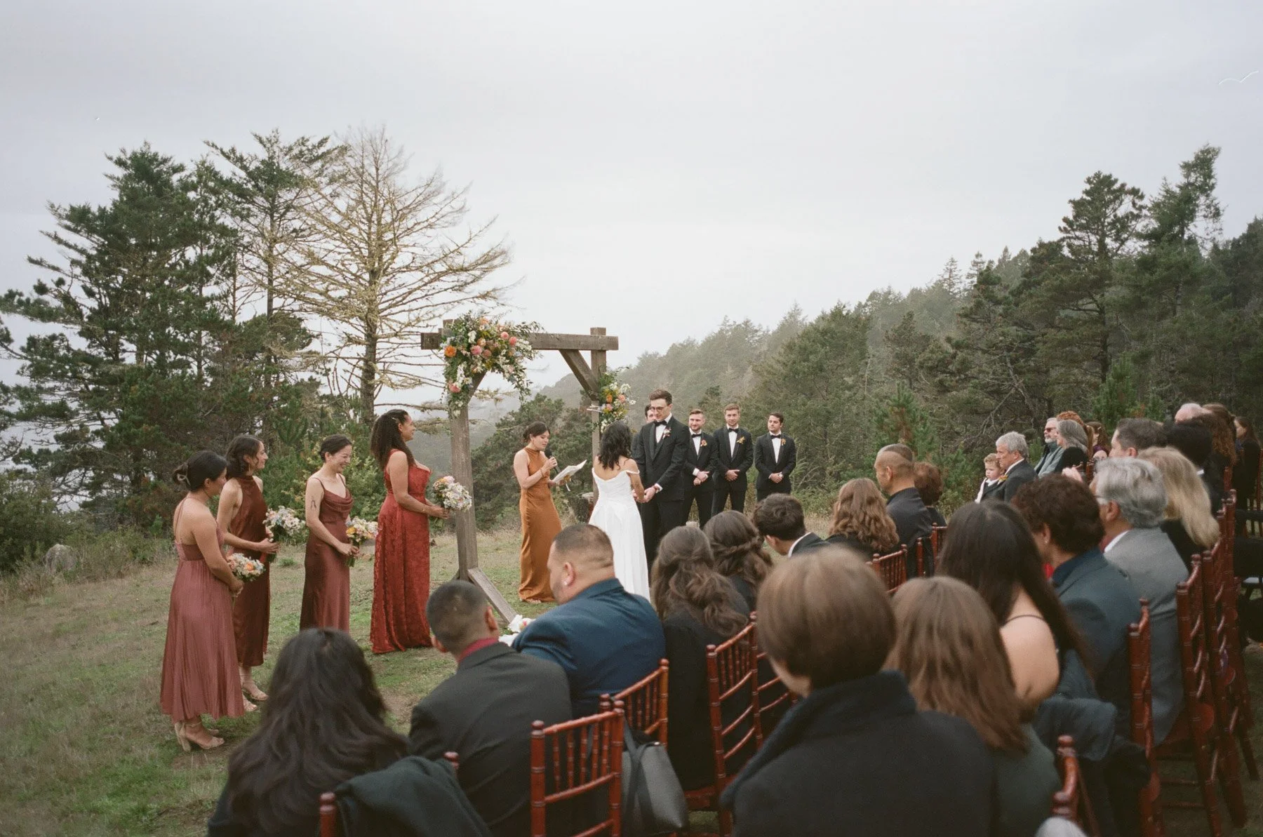 Foggy oceanside wedding ceremony at The Driftwood Lodge on the Sonoma Coast
