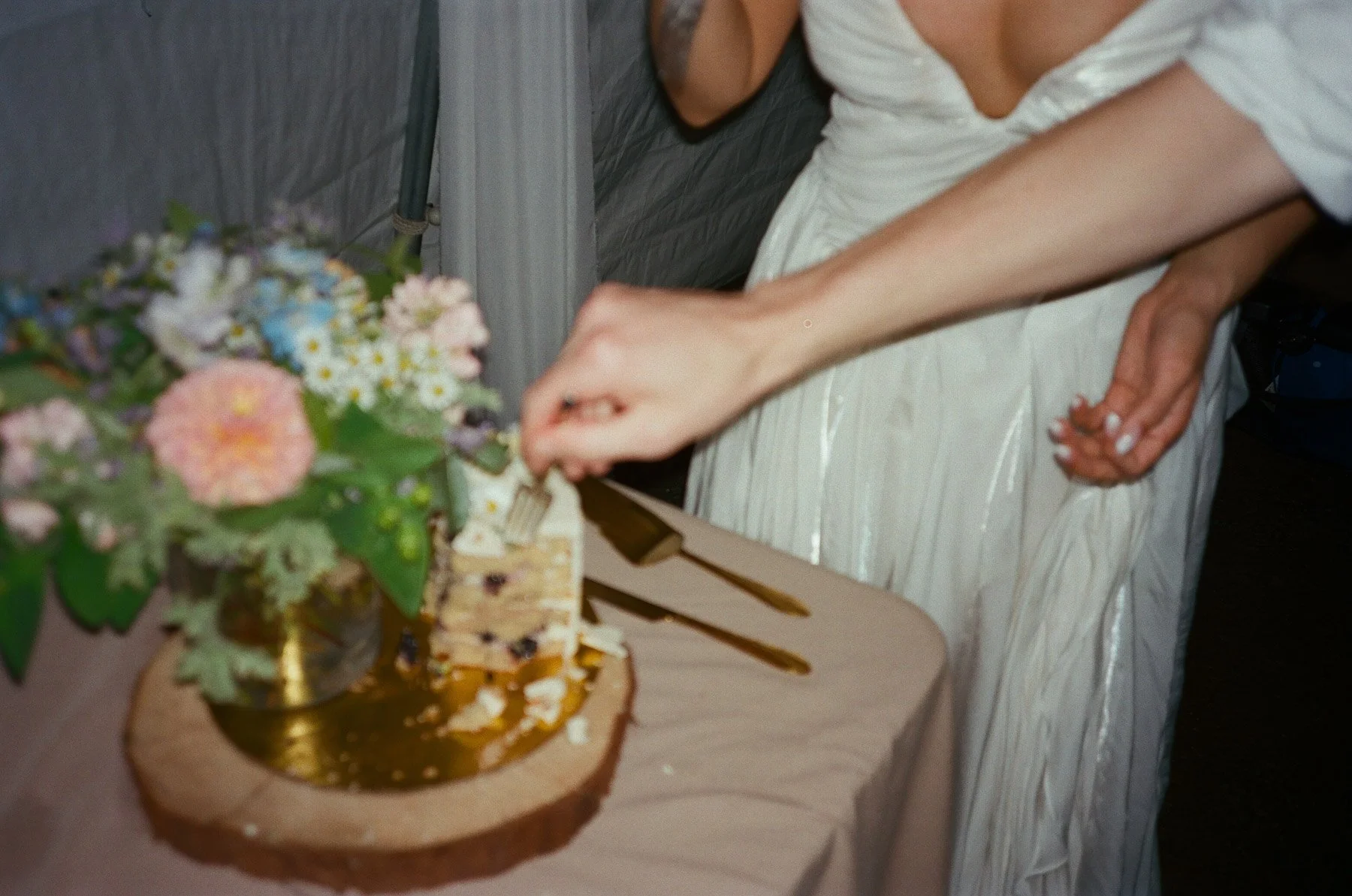 Wedding cake cutting on film