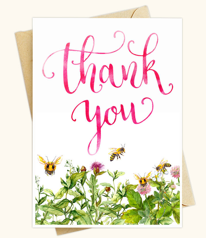 Vintage inspired Thank You small note cards set of 8 with envelopes 