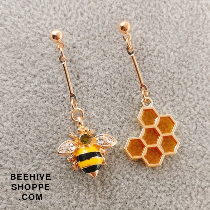 Tebatu Lovely Bee on Beehive Honeycomb Hollow Flower Craved Earrings Jewelry Slivery 40x30mm 