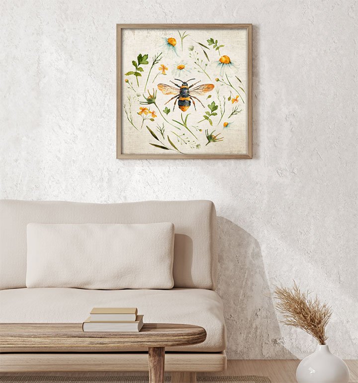 Factureerbaar wol leerling Vintage Garden Wreath Bumble Bee - Watercolor Canvas Art
