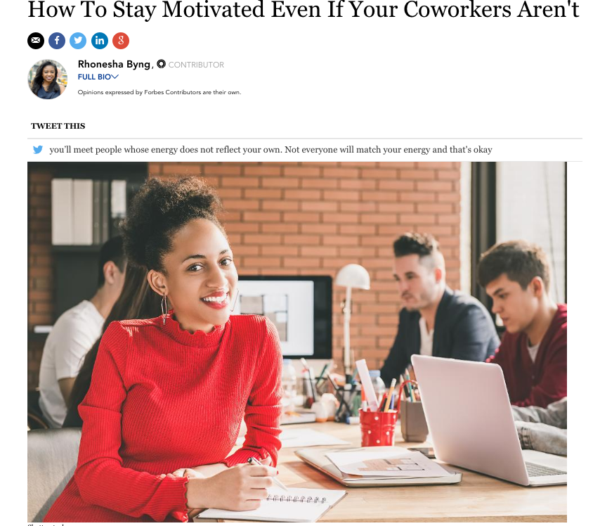 Forbes Column: How To Stay Motivated Even If Your Coworkers Aren't