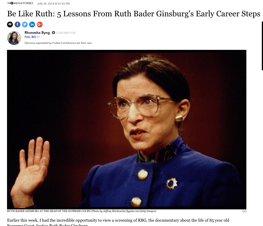 Forbes | Be Like Ruth: 5 Lessons From Ruth Bader Ginsburg's Early Career Steps