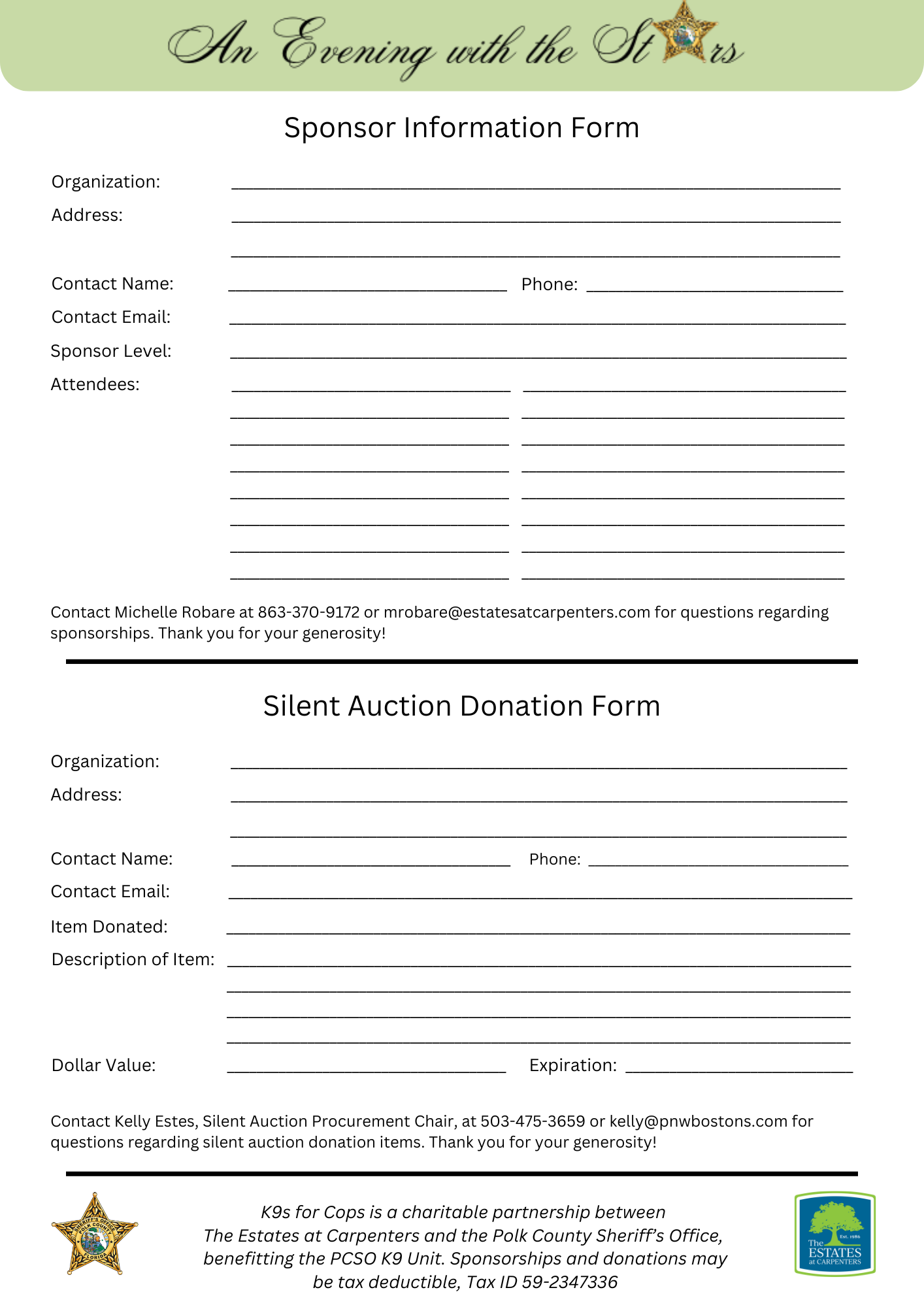 Sponsorship form 2025 k9s for cops polk county