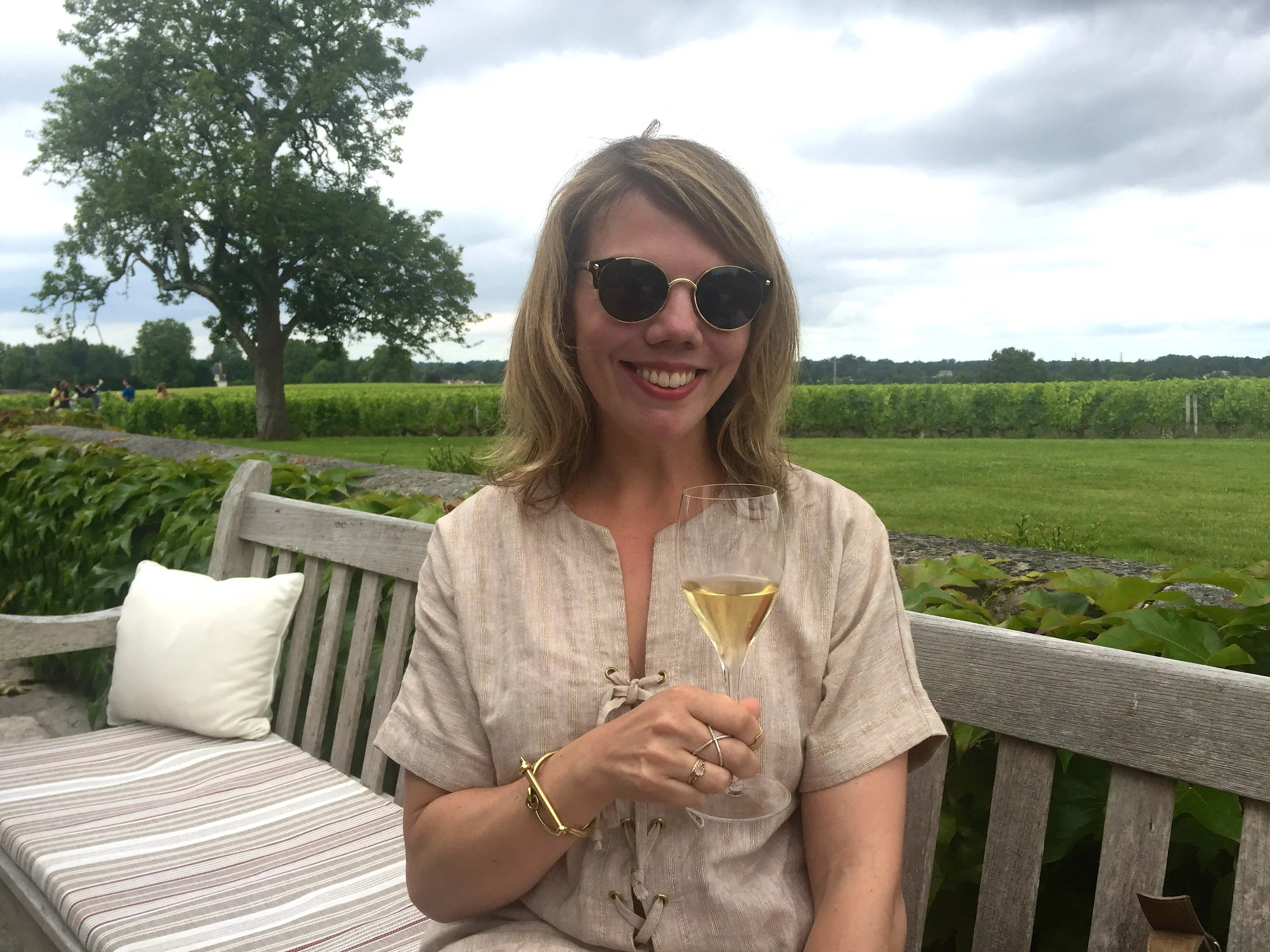 Enjoying a proper glass of champagne at Chateau Haut-Bailly in Bordeaux, July 2016.&nbsp;