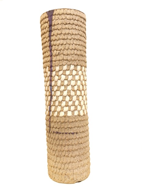 Tall Inlaid Sand Vase with Purple Accent