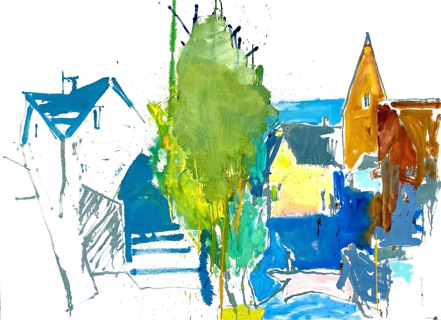 Just in to the gallery - this piece by @mattschaeferartist , &ldquo;Our Town.&rdquo; With the use of line and color, Matt creates an expressive piece that highlights the beauty of &ldquo;our town.&rdquo; With its abstract qualities, the piece transce