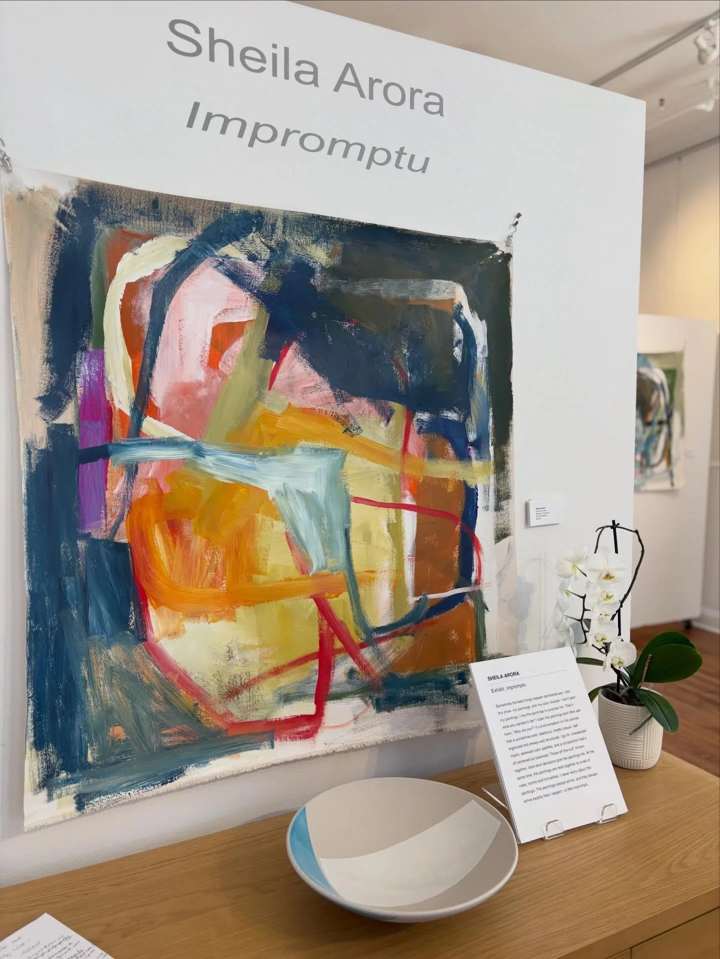 Two weeks left to see the work of our March featured artist, @sheilarora ! Sheila&rsquo;s paintings are truly defined by their spontaneity, work resulting from a conversation on the canvas that can be wild, rebellious, and half organized, but always 