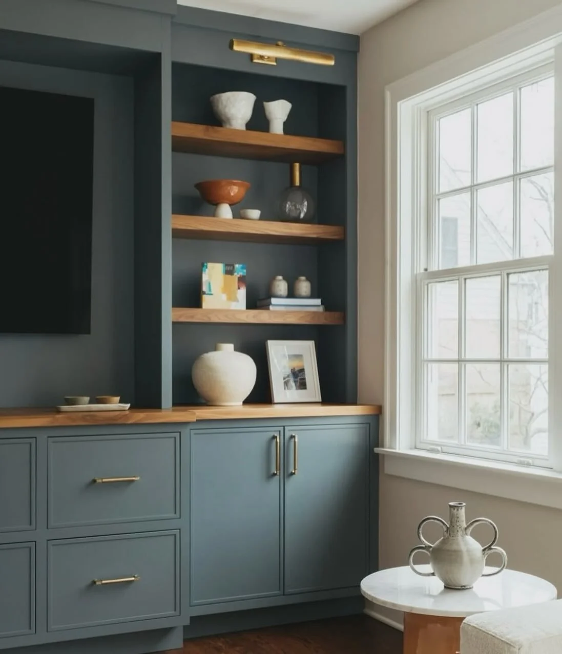 How do we style bookshelves? With art, of course!  Here, @christyforan adds a small piece by @sheilaarora to add elements of color, pattern, and shape to the space.

#Bookshelfstyle #Bookshelfart #Smallart #Artindesign #Artdesign