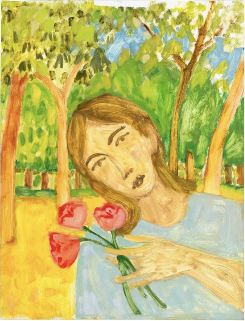 Untitled (Girl Holding Dark Pink Flowers)