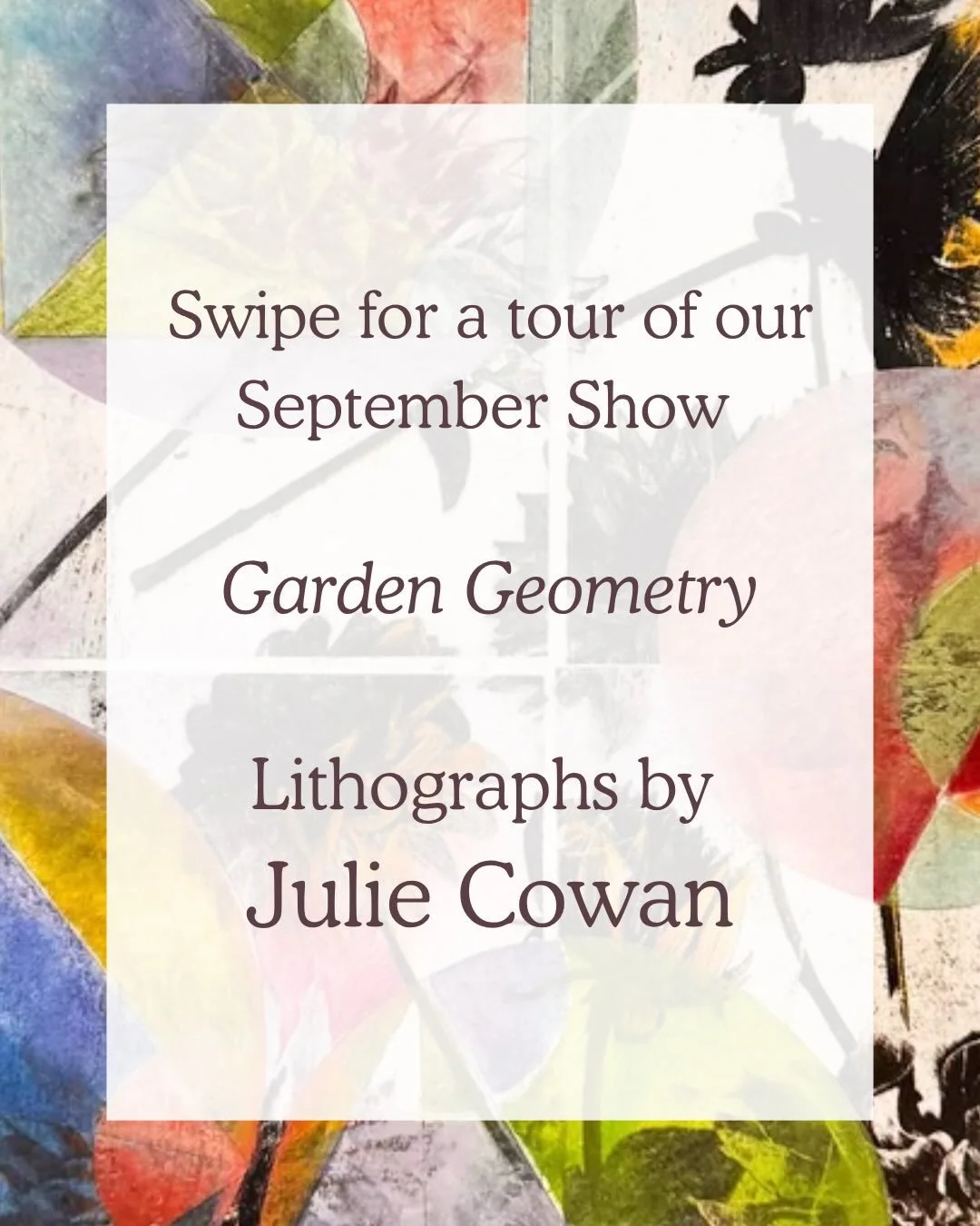 Let&rsquo;s take a look at our September show: Garden Geometry, featuring beautiful work by @juliecowanart . The pieces are lithographic prints hand embellished with watercolor, colored pencil, Swedish paper, and pastel. 

Come see these in person, W
