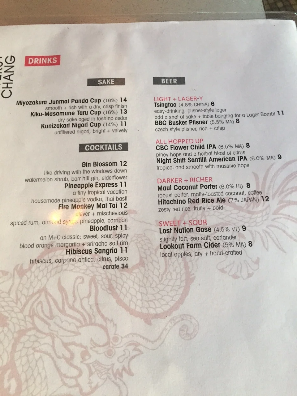 Alcohol Menu