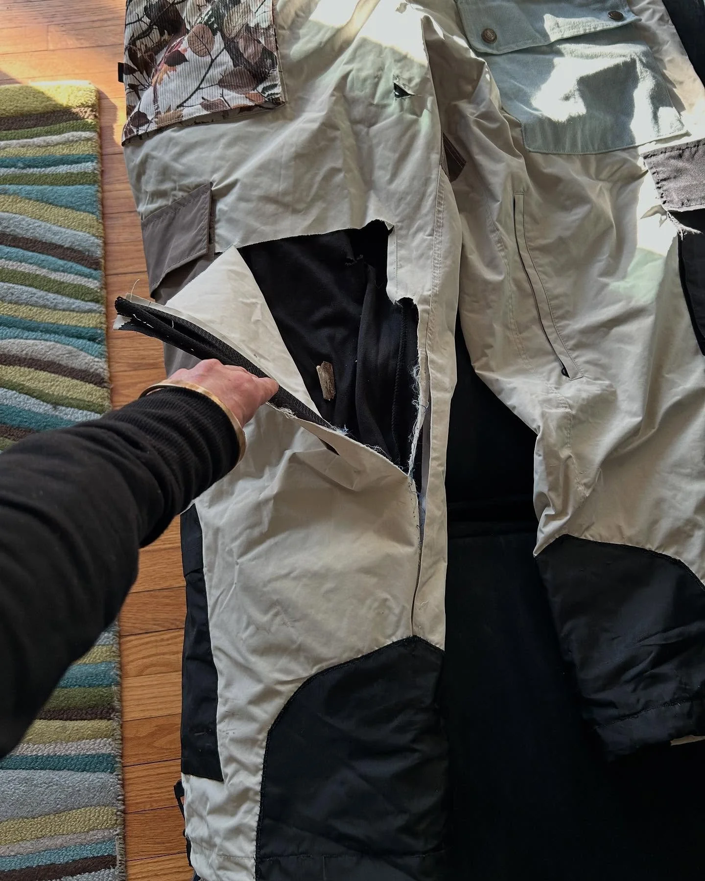 For those wanting an update on the mend of my son&rsquo;s weirdly fragile ski pants - the &ldquo;frankensteinjng&rdquo; is complete. With some riptop patches in between layers for stability , I was able to repair the enormous holes from his &ldquo;me