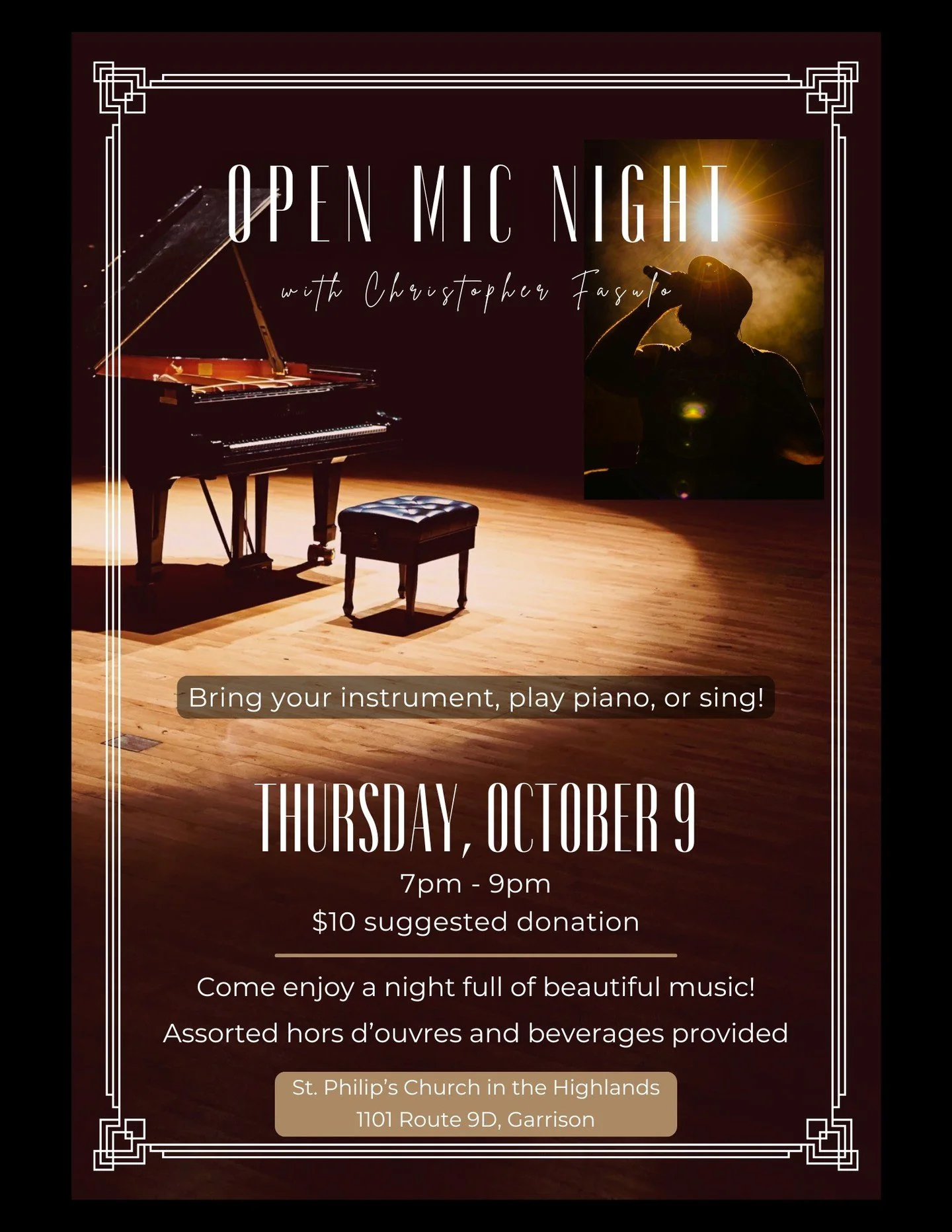 Come join us for our monthly Open Mic Night October 9 from 7pm-9pm in the Parish House! #openmicnight🎤 #openmicnight #openmic #openmicmusic #music #musicismylife #musician #musicianlife